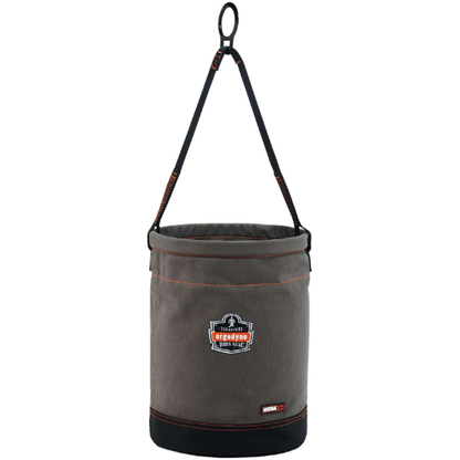 Maximum safe working capacity: 150lbs (68kg). Maximum safe tool tether anchor capacity on each attachment: 20lbs (9kg)
12.5in diameter (32cm), 17in height (43cm)
Molded plastic top ring to maintain wide opening for viewing and accessing contents