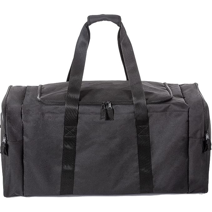Jetstream's Sport Duffle is made from high-quality 600 Denier & Heavy-duty Polyester fabric that is strong, lightweight, water-resistant and rip-resistant.
Designed in a variety of two-tone solid colors, this bag is ideal for teams and personal customization. The blank 30" opening panel makes it an ideal platform to print or stitch your team logo, name or even your player number.
This sport equipment and travel bag is uniquely designed with 2-inch polypropylene webbing handles and 2 external end pockets for