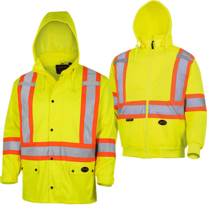 Pioneer Waterproof 450D Oxford Polyester Rain Jacket + Fleece Hoodie – Hi-Vis Yellow/Green