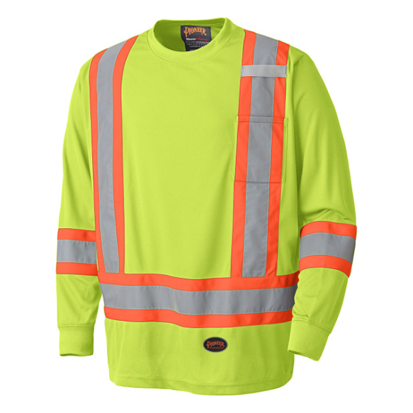 PIONEER 6996 BIRDSEYE SAFETY LONG SLEEVE SHIRT - HI-VIZ YELLOW/GREEN