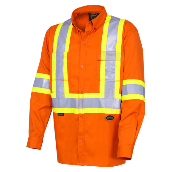 PIONEER 4441 COTTON TWILL LONG SLEEVE SAFETY ULTRA COOL SHIRT - HI-VIZ ORANGE