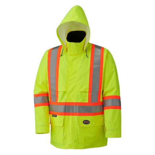 PIONEER 5596 HI-VIZ 150D LIGHTWEIGHT SAFETY JACKET WITH DETACHABLE HOOD