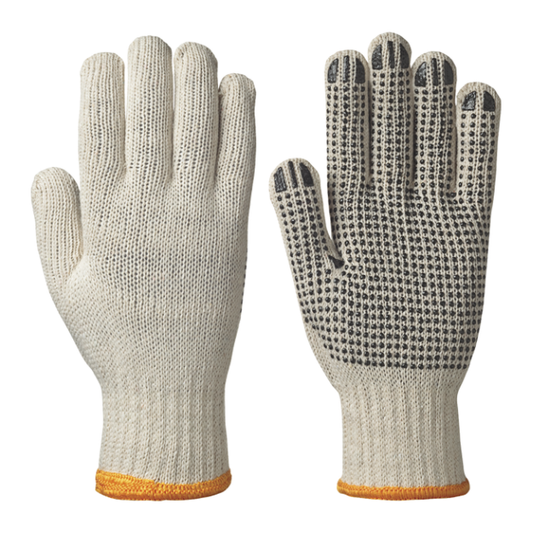 501 KNITTED COTTON/POLY GLOVES - DOTS ON PALM - UNBLEACHED (12 PACK)