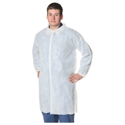 PIONEER 2036 DISPOSABLE POLYPROPYLENE LAB COAT - WHITE