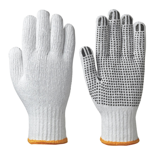 502 KNITTED COTTON/POLY GLOVES - DOTS ON PALM - WHITE (12 PACK)