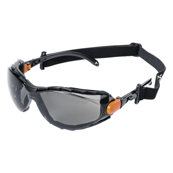 • Features flexible, soft temples that are permanently attached to the frame using a heavy-duty ratcheting (up or down) temple adjustment hinge
• Allows the user to adjust temples for maximum comfort and protection
• Includes a fire-resistant cloth strap that conveniently attaches to the temples
• Detachable strap can be easily removed/reattached as desired
• Ballistic rated – meets U.S. Military standard MIL-PRF-31013 requirement