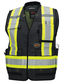 Pioneer Hi-Vis Antimicrobial Mesh-Back Surveyor Vest, Black, 2XL