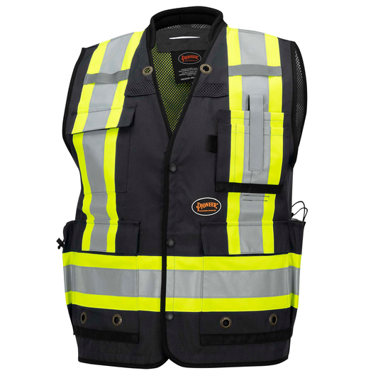Pioneer Hi-Vis Antimicrobial Mesh-Back Surveyor Vest, Black, 2XL