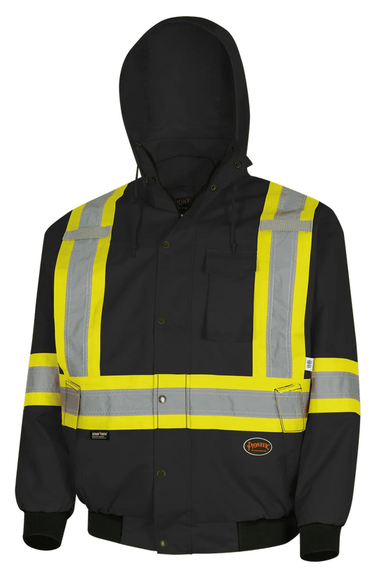 Pioneer 5026 black bomber jacket with detachable hood