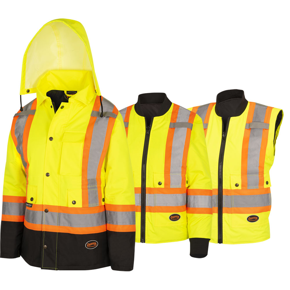 PIONEER WOMENS HI-VIS 7 - IN - 1 WATERPROOF JACKET W/ HOOD