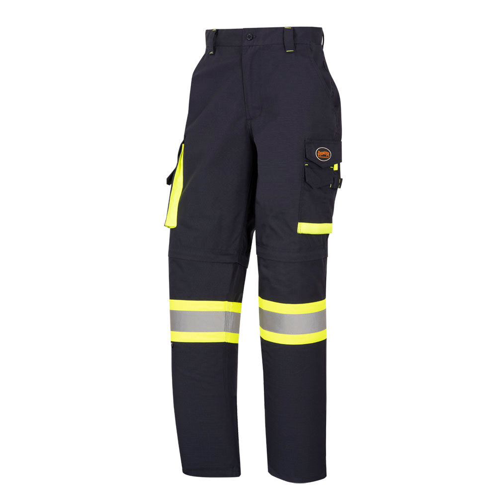PIONEER HI-VIS CONVERTIBLE ZIP-OFF SAFETY CARGO PANTS - NAVY