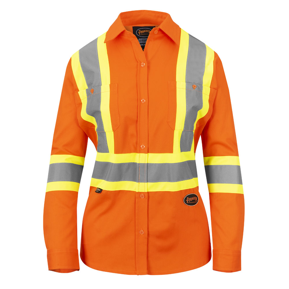 PIONEER WOMENS LONG SLEEVE SAFETY SHIRT - HI-VIS ORANGE