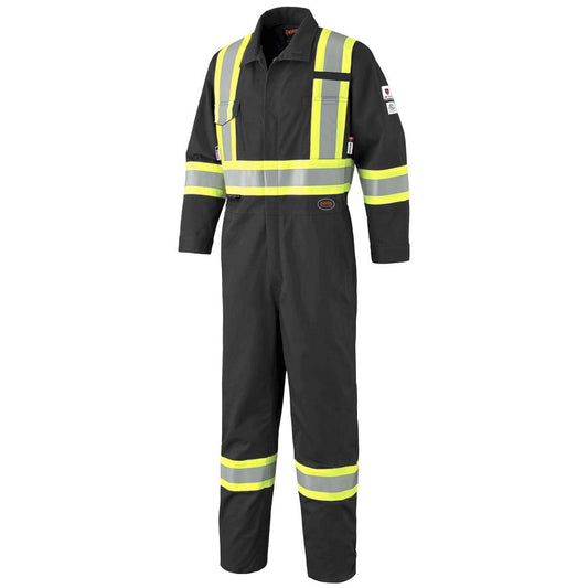 PIONEER FR-TECH HI-VIS 7oz FR/ARC RATED SAFETY COVERALLS - BLACK