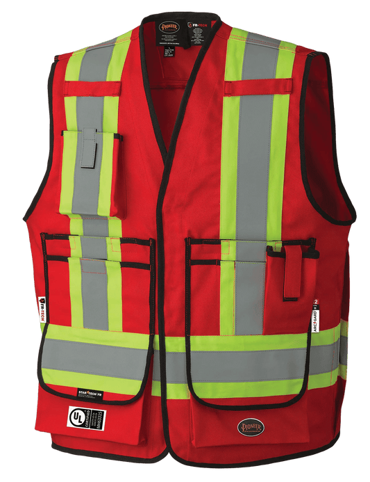 Pioneer 7731 FR-Tech 88/12 Flame Resistance/Arc Rated Surveyor's Safety Vests 7OZ - Hi-Viz Red