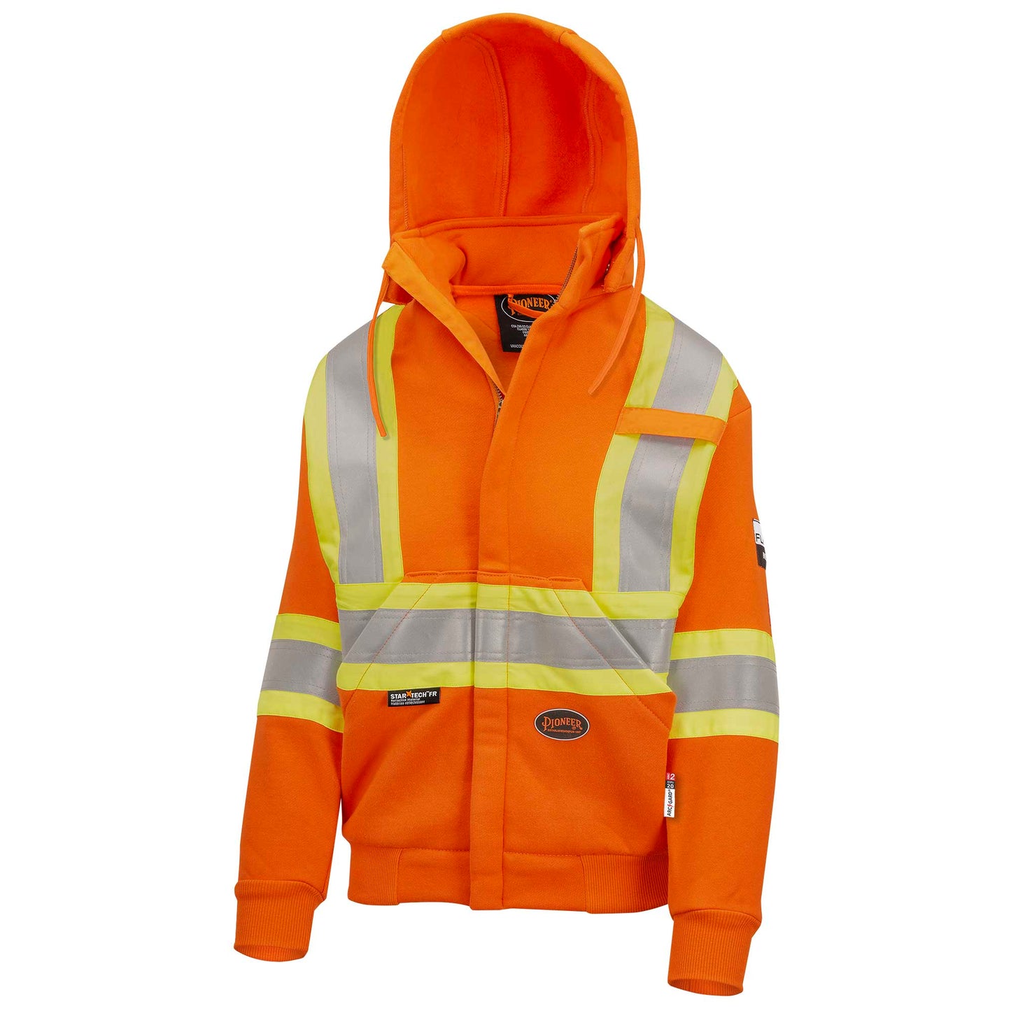 PIONEER WOMENS HI-VIS FR HEVYWEIGHT COTTON SAFETY HOODIE - ZIPPER CLOSURE