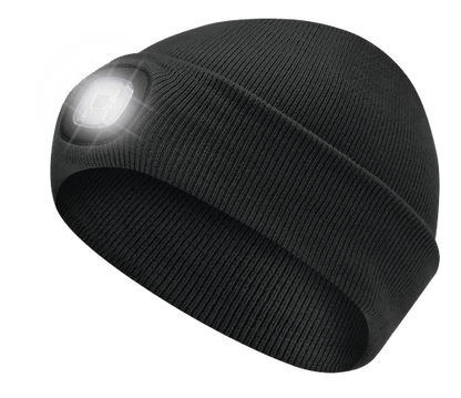 KNIT TOQUE WITH LED HEADLIGHT – BLACK – ONE SIZE FITS ALL