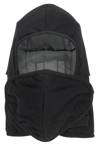 FLAME-RESISTANT QUILTED HARD HAT LINER – DETACHABLE MOUTHPIECE – BLACK – ONE SIZE FITS ALL