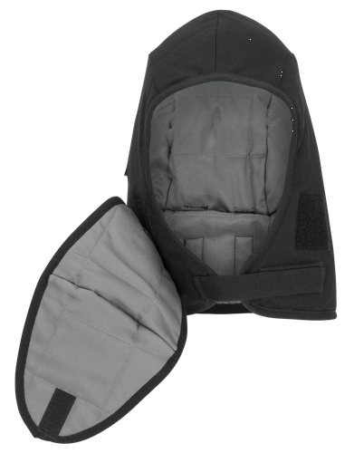 FLAME-RESISTANT QUILTED HARD HAT LINER – DETACHABLE MOUTHPIECE – BLACK – ONE SIZE FITS ALL