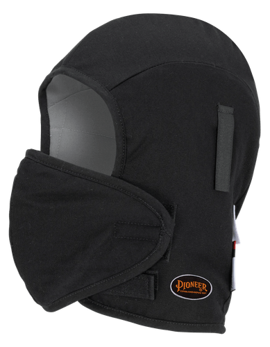 FLAME-RESISTANT QUILTED HARD HAT LINER – DETACHABLE MOUTHPIECE – BLACK – ONE SIZE FITS ALL