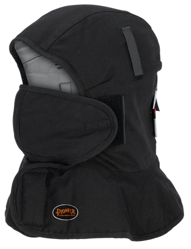 FLAME-RESISTANT QUILTED HARD HAT LINER – LONG NECK – DETACHABLE MOUTHPIECE – BLACK – ONE SIZE FITS ALL