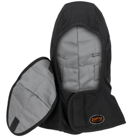 FLAME-RESISTANT QUILTED HARD HAT LINER – LONG NECK – DETACHABLE MOUTHPIECE – BLACK – ONE SIZE FITS ALL