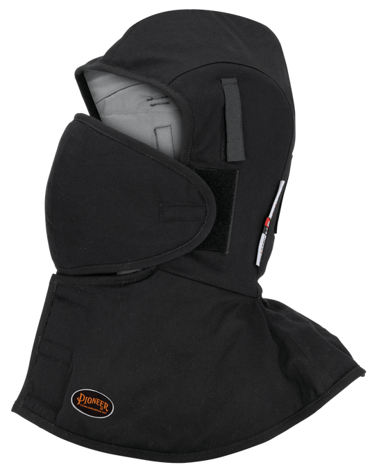 Heavy-Duty Flame-Resistant Quilted Hard Hat Liner – Long Neck – Detachable Mouthpiece – Black – One Size Fits All