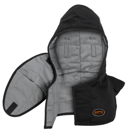 HEAVY-DUTY FLAME-RESISTANT QUILTED HARD HAT LINER – LONG NECK – DETACHABLE MOUTHPIECE – BLACK – ONE SIZE FITS ALL