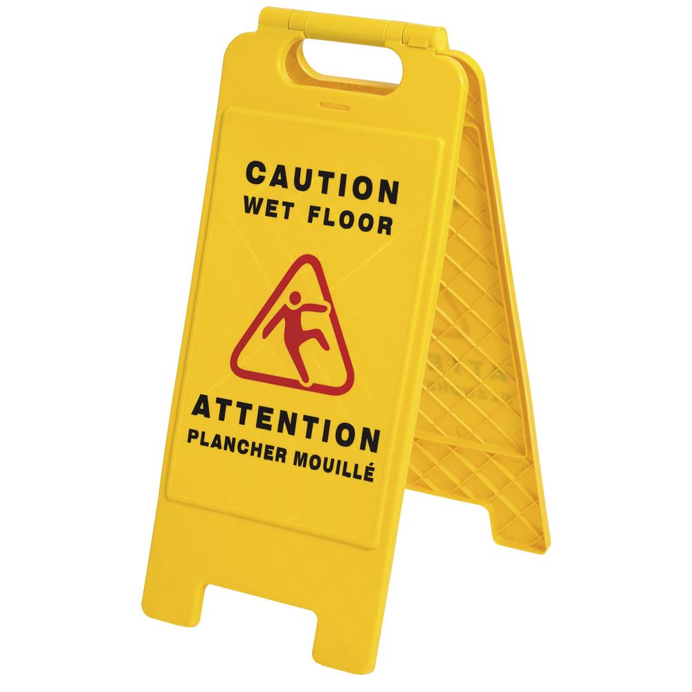 PIONEER JANITORIAL FLOOR SIGN - BILINGUAL - CAUTION WET FLOOR - YELLOW