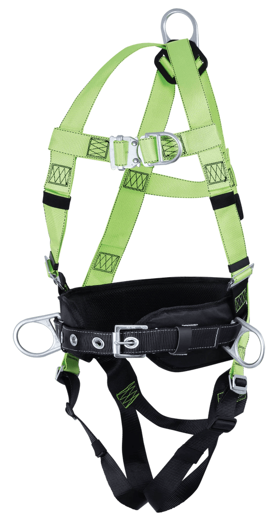 PeakWorks FBH10000L1020 contractor harness with positioning belt and four D-rings