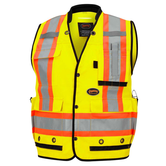 Pioneer Hi-Vis Antimicrobial Mesh Back Surveyors Vest - Hi-Vis Yellow