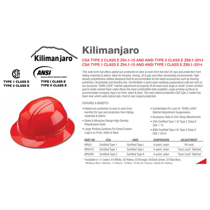 KILIMANJARO HAT SAF CSA TYPE 1  RATCHET