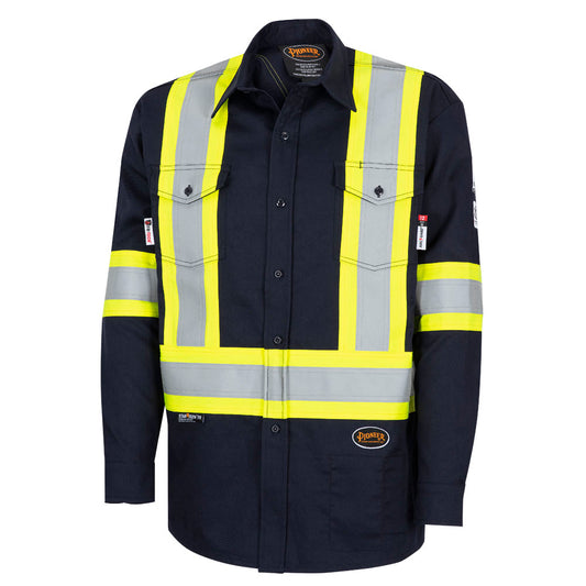 These flame-resistant work shirts give a professional appearance without sacrificing safety. They are designed especially for hard work and will keep you comfortable and protected each day every day.

• Made with premium cotton blend with high-tenacity nylon

• Collared shirt covers the neck and gives a professional appearance

• Self-extinguishing material protects workers from potential burns

• Inherently Aramid sewing threads offer maximum heat resistance

• Tested to the highest standards and offers