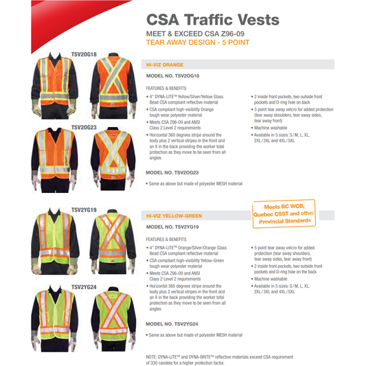 TRAFFIC VEST CSA ORANGE W Y/S/Y