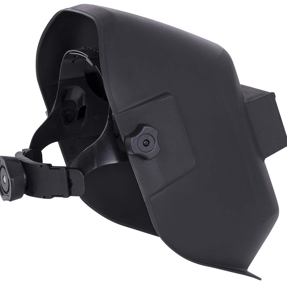 Sellstrom S29501 black 290 Series fixed-front helmet, interior/rear three-quarter view showing the quick-release ratchet headgear and inside shell